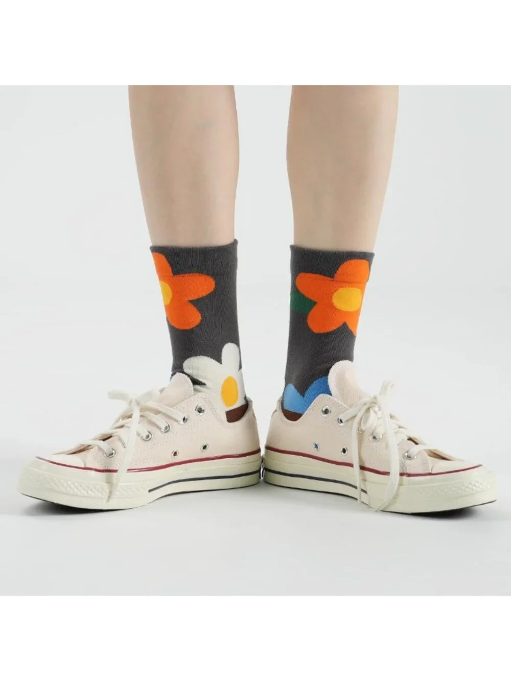 Cute Floral Ruffle Cotton Crew & Ankle Socks, Colorful Tube Size 6-9 for Women